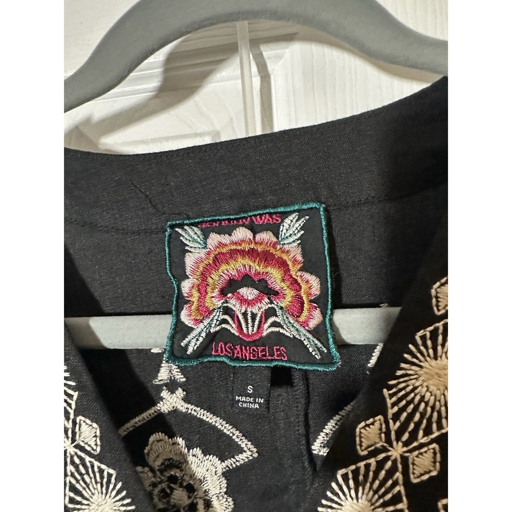 Johnny Was Taria Linen V-Neck Tunic Dress Women S Black Embroidered Boho - Picture 4 of 8
